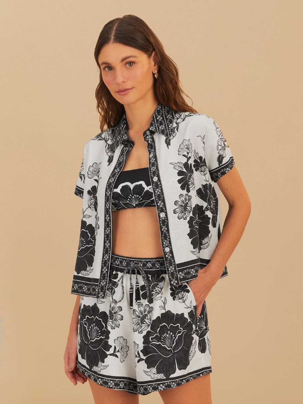 FARM Rio | Flower Leopard Cover-Up Shirt | Black and White | Size S | NWT